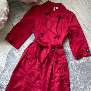 Double-Breasted Red Trench with 3/4 Length Sleeves (XS)